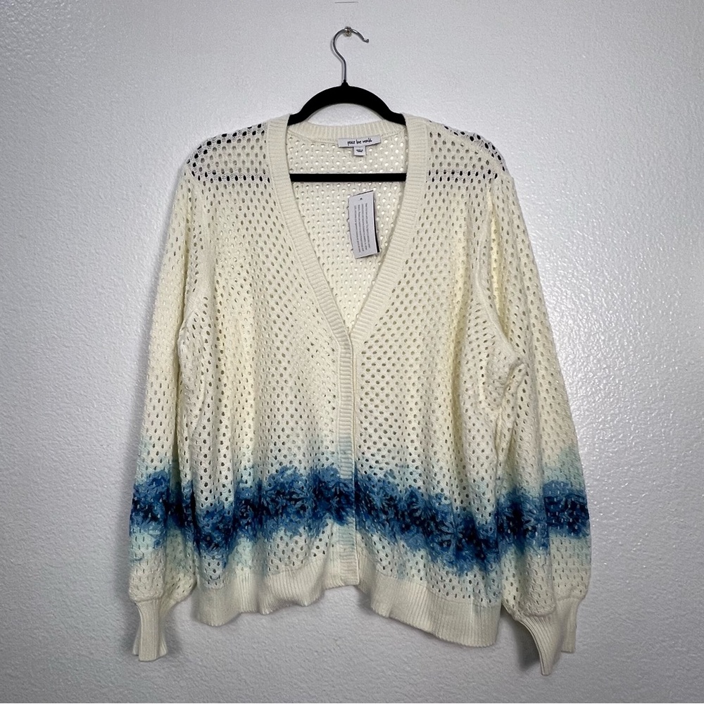 Peace Love World‎ Cream and Blue Knit Cardigan